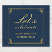Elegant Navy Gold 80th Birthday Let's Celebrate スパークリングワインラベル (シングルラベル)