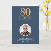 Elegant Navy & Gold 80th & Legendary Birthday カード (黄色い花)