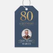 Elegant Navy & Gold 80th & Legendary Birthday ギフトタグ (正面)