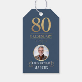 Elegant Navy & Gold 80th & Legendary Birthday ギフトタグ