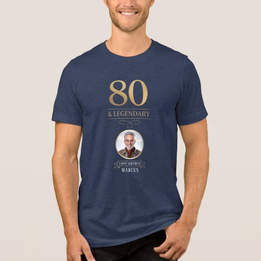 Elegant Navy & Gold 80th & Legendary Birthday トライブレンドＴシャツ (正面)