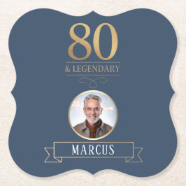 Elegant Navy & Gold 80th & Legendary Birthday ペーパーコースター