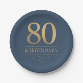 Elegant Navy & Gold 80th & Legendary Birthday ペーパープレート