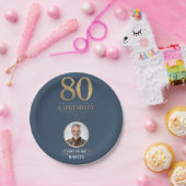 Elegant Navy & Gold 80th & Legendary Birthday ペーパープレート (パーティー)