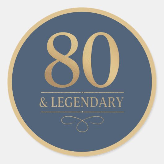Elegant Navy & Gold 80th & Legendary Birthday ラウンドシール (正面)