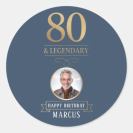 Elegant Navy & Gold 80th & Legendary Birthday ラウンドシール