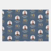 Elegant Navy & Gold 80th & Legendary Birthday ラッピングペーパーシート (正面)