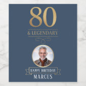 Elegant Navy & Gold 80th & Legendary Birthday ワインラベル (シングルラベル)