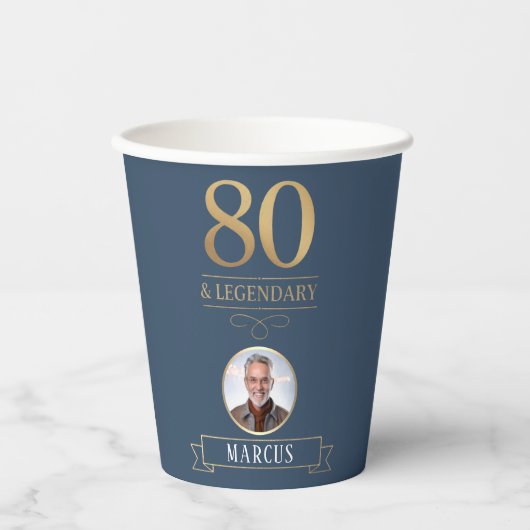 Elegant Navy & Gold 80th & Legendary Birthday 紙コップ (正面)