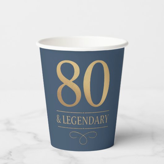 Elegant Navy & Gold 80th & Legendary Birthday 紙コップ (裏面)