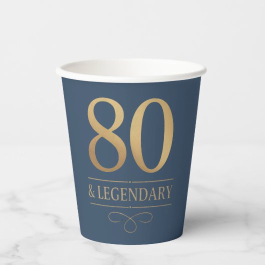 Elegant Navy & Gold 80th & Legendary Birthday 紙コップ (正面)
