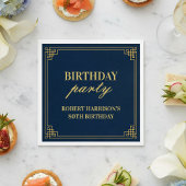 Elegant Navy Gold Art Deco 80th Birthday Party スタンダードカクテルナプキン