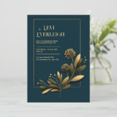 Elegant Navy Gold Botanical Wedding 招待状 (スタンド正面)