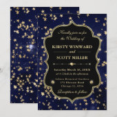 Elegant Navy & Gold Celestial Starry Wedding 招待状 (正面/裏面)