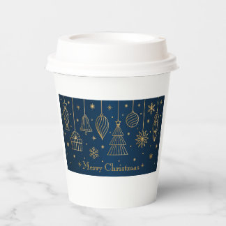 Elegant Navy Gold Christmas Pattern Paper Cups 紙コップ