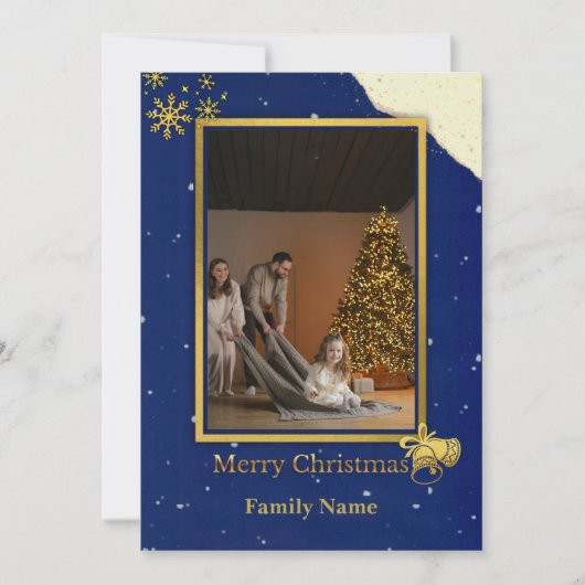 Elegant Navy & Gold Christmas Photo Card サンキューカード (正面)