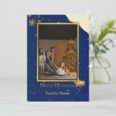 Elegant Navy & Gold Christmas Photo Card サンキューカード (スタンド正面)