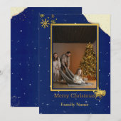 Elegant Navy & Gold Christmas Photo Card サンキューカード (正面/裏面)