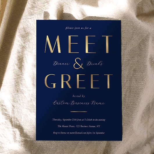 Elegant Navy & Gold Corporate Dinner Business 招待状