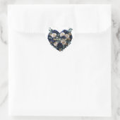 Elegant Navy Gold Floral Monogram Heart Sticker ハートシール (バッグ)