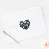 Elegant Navy Gold Floral Monogram Heart Sticker ハートシール (封筒)