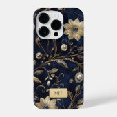 Elegant Navy Gold Floral Phone Case iPhoneケース (裏面)