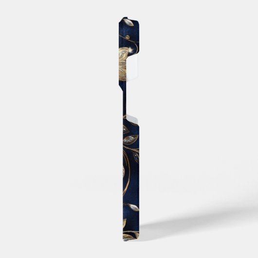 Elegant Navy Gold Floral Phone Case iPhoneケース (左側面)