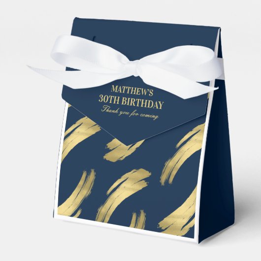 Elegant Navy Gold Foil Birthday Favor Boxes フェイバーボックス (正面サイド)