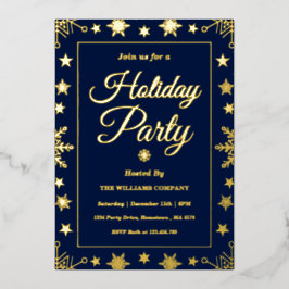 Elegant Navy Gold Foil Corporate Holiday Party 箔招待状