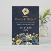 Elegant Navy Gold Foil Floral Invite 箔招待状 (立ち正面)