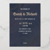 Elegant Navy Gold Foil Floral Invite 箔招待状 (裏面)