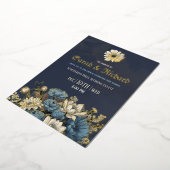 Elegant Navy Gold Foil Floral Invite 箔招待状 (回転した状態)