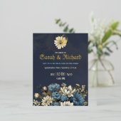 Elegant Navy Gold Foil Wedding Postcard 箔招待状ポストカード (立ち正面)