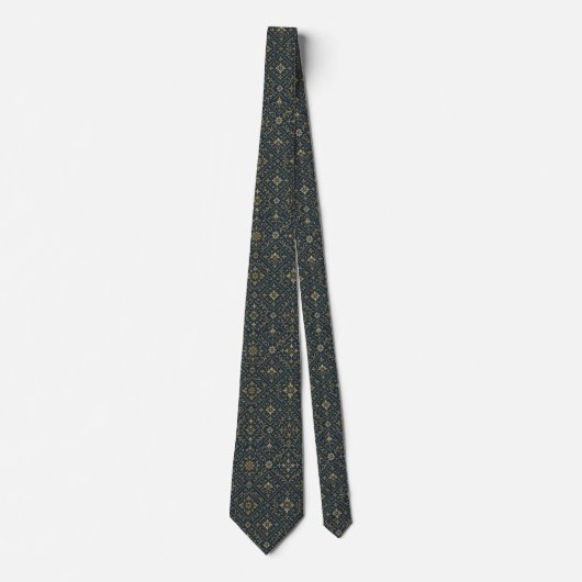 Elegant Navy & Gold Geometric Pattern Tie for Men ネクタイ (正面)