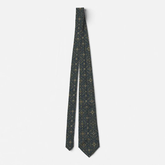 Elegant Navy & Gold Geometric Pattern Tie for Men ネクタイ (裏面)