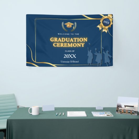 Elegant Navy & Gold Graduation Ceremony Banner 横断幕 (トレードショー)