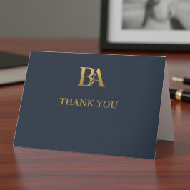 Elegant Navy Gold Law Firm Monogram Thank You Card サンキューカード
