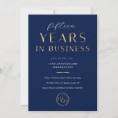 Elegant Navy & Gold Logo Business Anniversary 招待状 (正面)