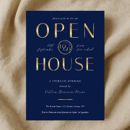 Elegant Navy & Gold Logo Business Open House 招待状