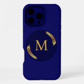 Elegant Navy + Gold Monogram Personalised  iPhoneケース (裏面)