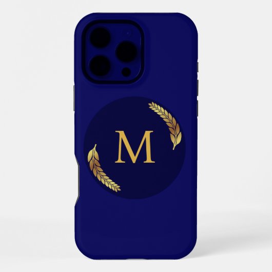 Elegant Navy + Gold Monogram Personalised  iPhoneケース (裏面)