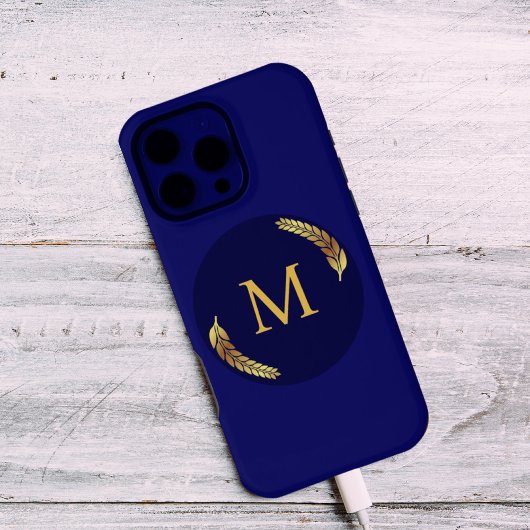 Elegant Navy + Gold Monogram Personalised  iPhoneケース