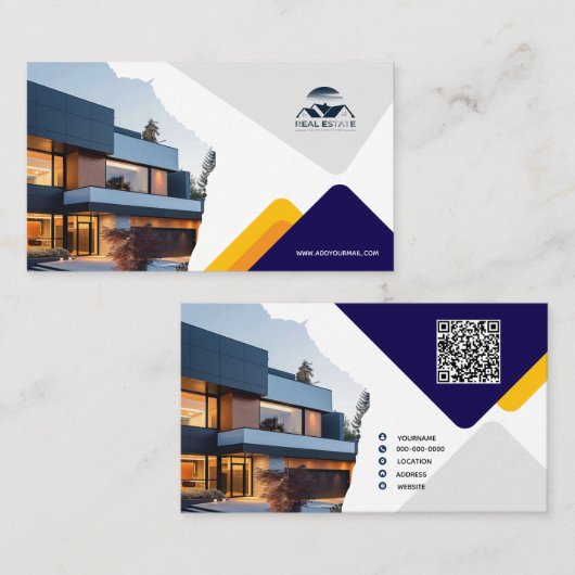 Elegant Navy & Gold Real Estate Business Card  名刺 (正面/裏面)