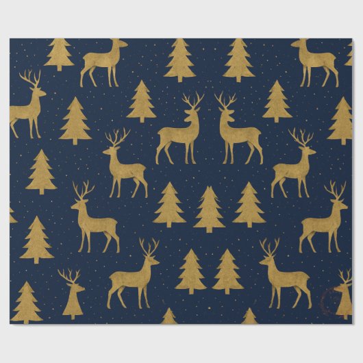 Elegant Navy & Gold Reindeer Christmas Wrapping Pa ラッピングペーパー (フラット)