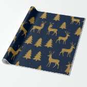 Elegant Navy & Gold Reindeer Christmas Wrapping Pa ラッピングペーパー (アンロールド)