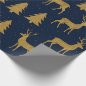 Elegant Navy & Gold Reindeer Christmas Wrapping Pa ラッピングペーパー (角)