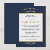 Elegant Navy Gold Retirement Invitation 招待状 (正面/裏面)