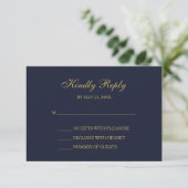 Elegant Navy & Gold Script RSVP Cards (スタンド正面)