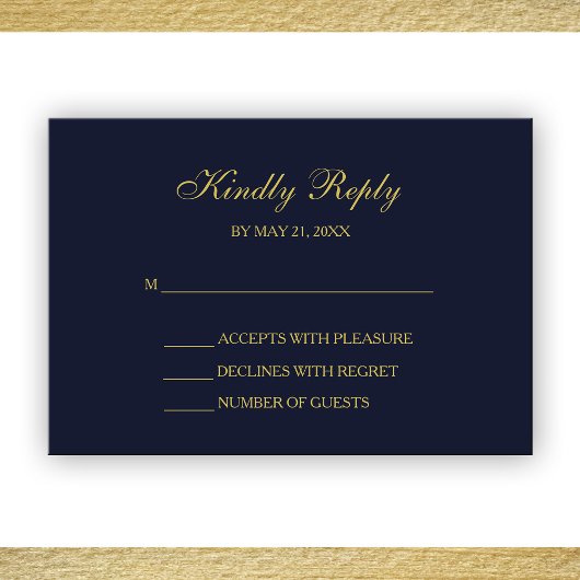 Elegant Navy & Gold Script RSVP Cards