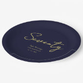 Elegant Navy Gold Seventy Birthday Paper Plate ペーパープレート (アングル)